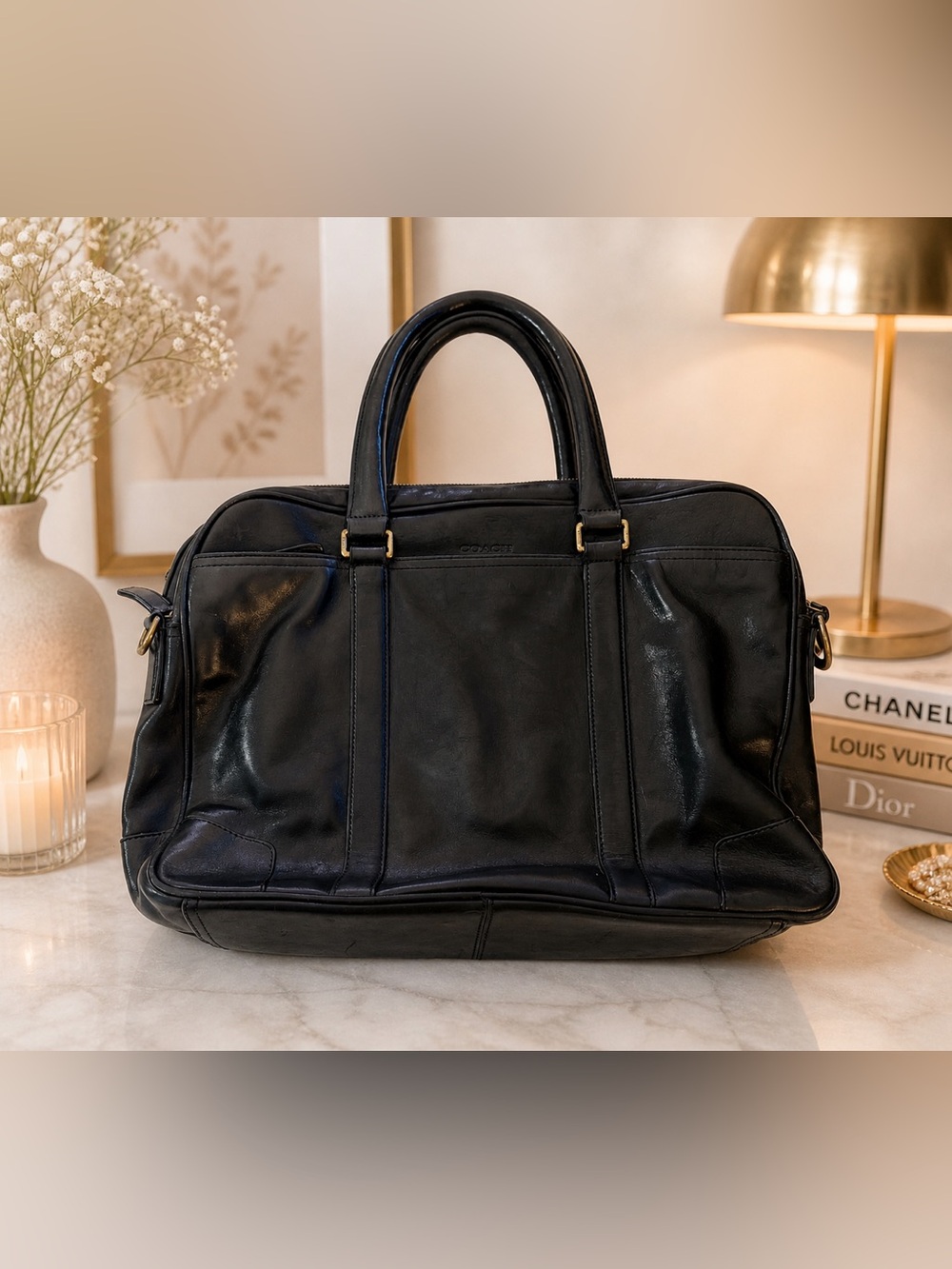 Vintage Coach Leather Briefcase Laptop Bag Black Messenger Work Bag F1269-70777